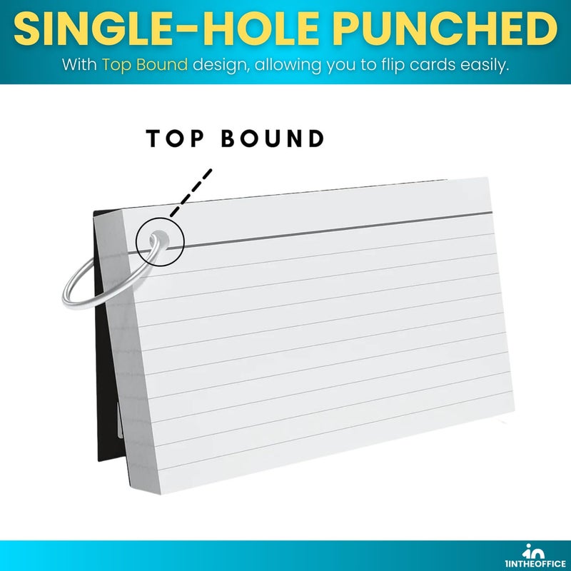 1InTheOffice Index Cards with Ring 3x5, Flash Cards with Binder Ring, Single Hole Punched Notecards, White, 100 Cards - Image 4